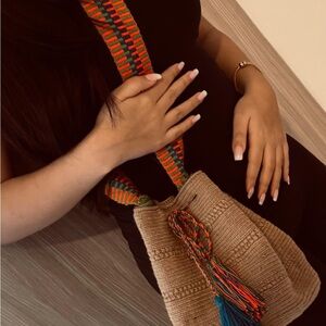 Handcrafted Tan and Multicolor Shoulder Bag